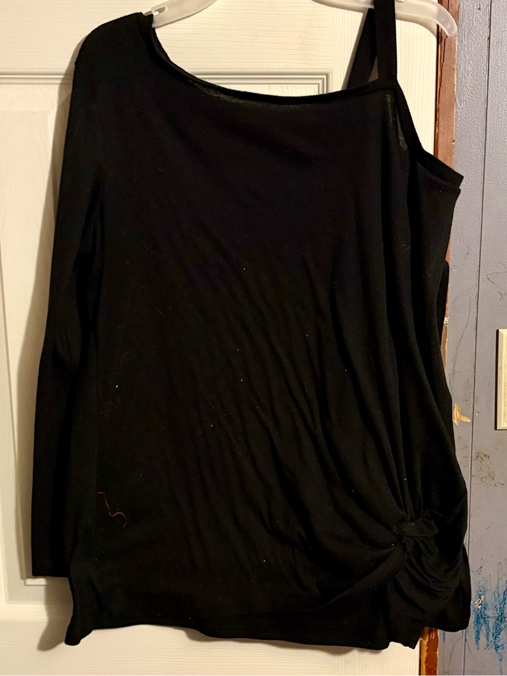 Black One-Shoulder Knot Hem Women's Top